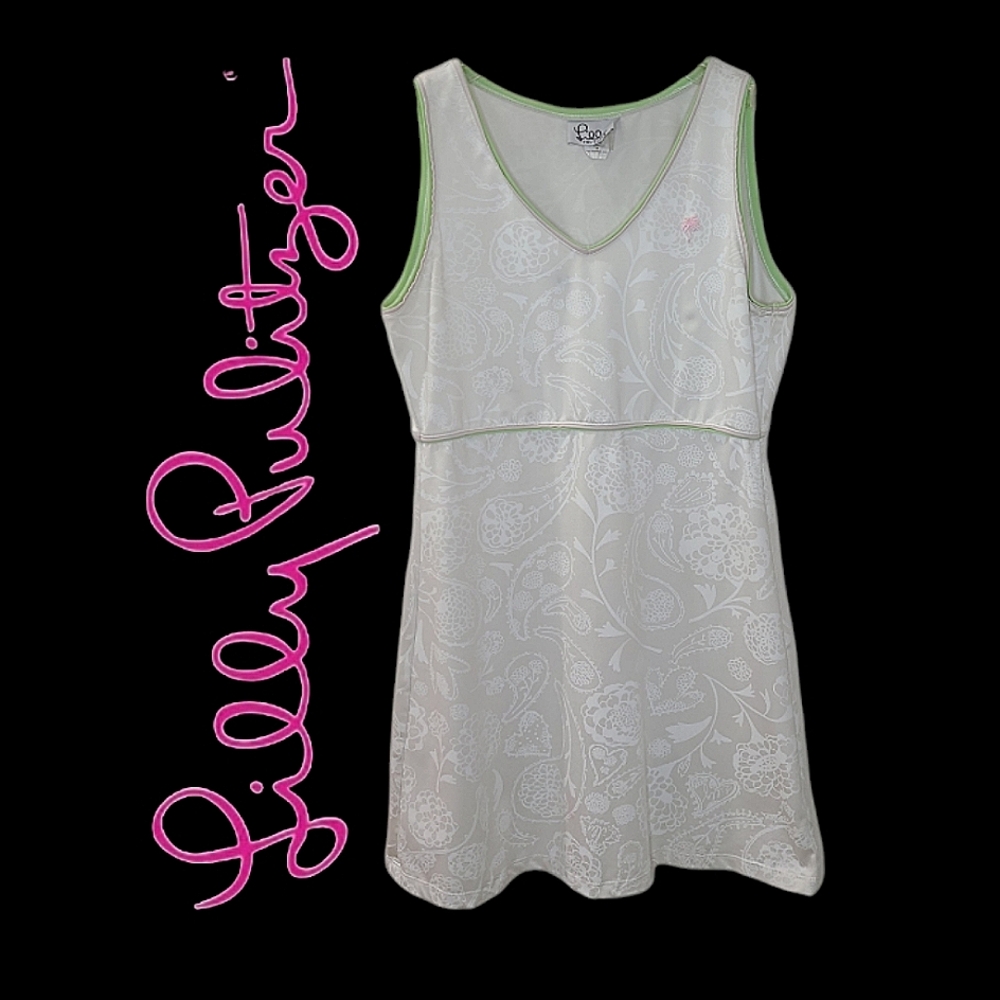Lilly Pulitzer Vtg Tennis Dress White Label White Floral Print Athletic Sz S